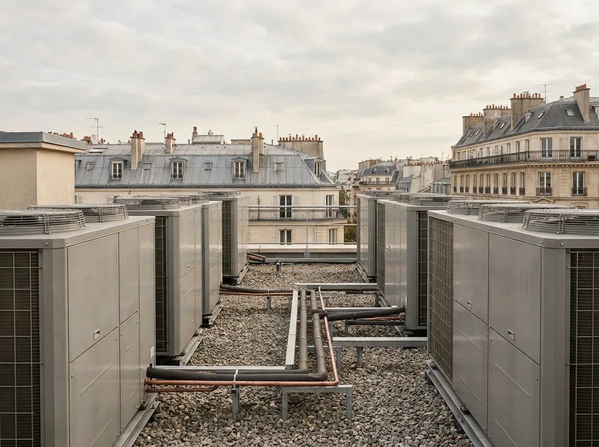 Groupes VRF en toiture d'immeuble tertiaire